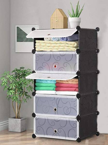 CITRODA 5 Door 5 Shelf Kids Wardrobe Organizer for Clothes Plastic Storage Rack Bedroom PC Collapsible Wardrobe