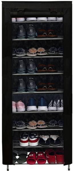 GlowSilk 9 Layer metal shoe rack in Black color Carbon Steel Collapsible Wardrobe