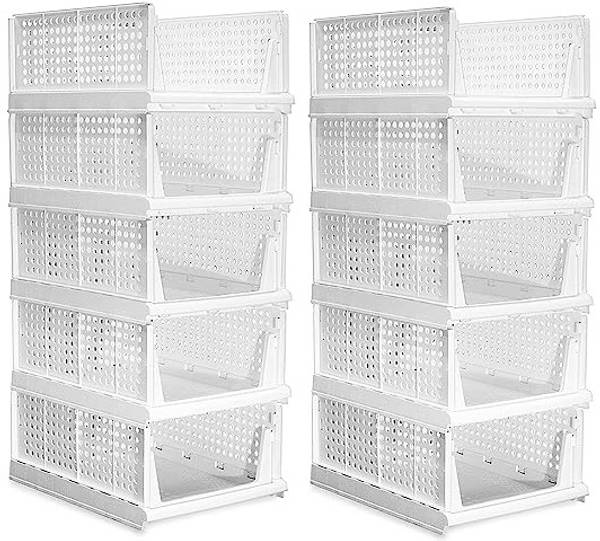 Sunvibe Set of 10 Clothes Organizer for Wardrobe Stackable Closet Organizer Drawers PP Collapsible Wardrobe