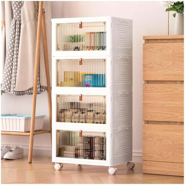 Sasimo 4-Door 4-Shelf Plastic foldable Cupboard PC Collapsible Wardrobe