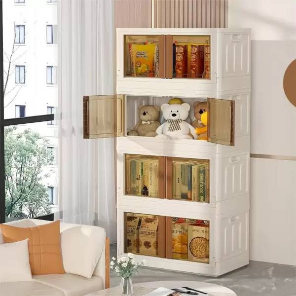 SEASONS 4 UNITS PLASTIC FOLDABLE DOUBLE DOOR CUPBOARD FOR CLOTH STORAGE MODULAR CABINET PVC Collapsible Wardrobe