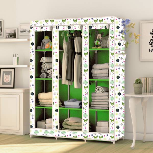 colcum 10 Layer Digital Print 3 Door Micro Fiber Collapsible Wardrobe