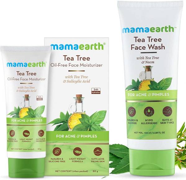 Mamaearth Tea Tree Face Wash 100 ml & Tea Tree Oil-Free Moisturizer For Face For Oily Skin wit Salicylic Acid for Acne & Pimples  80 ml