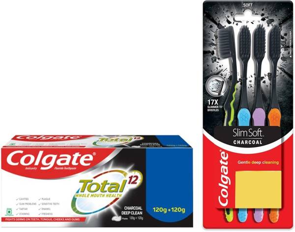 Colgate Total Charcoal Deep Clean Toothpaste Slim Soft Charcoal Toothbrush