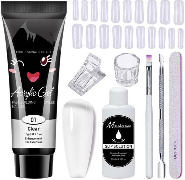 BOZLIN Poly Nail Gel Extension Kit for Builder Gel UV Nail Art Kit, Nail Extension Set (Clear)