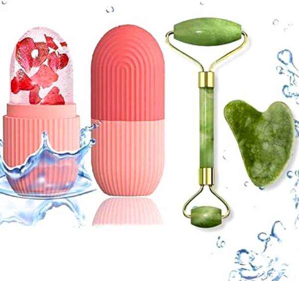 HUDA CRUSH BEAUTY Jade Roller & Gua Sha Set: Ultimate Facial Massager with Ice Roller for Glowing Skin