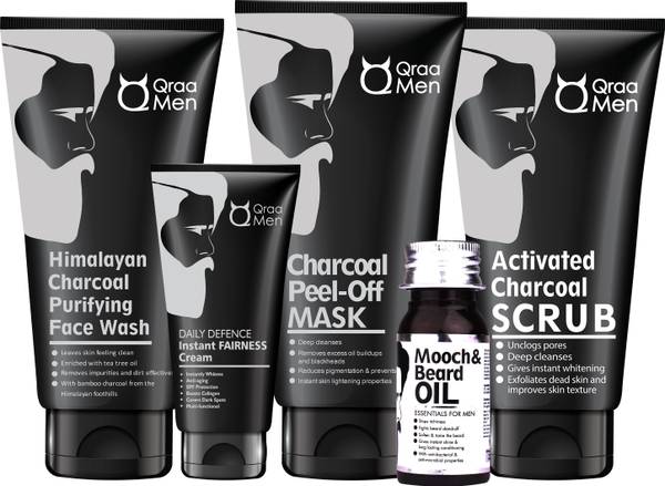 Qraa Men Charcoal Kit : Scrub, Face