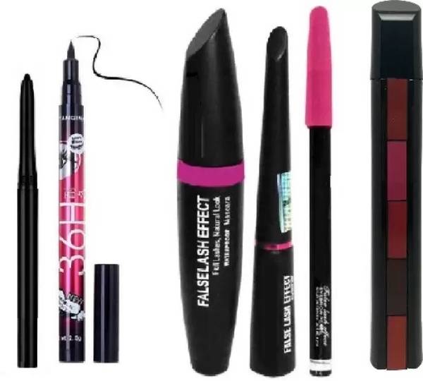 herbal planet Makeup Beauty Kajal & 3in1 Eyeliner , Mascara , Eyebrow Pencil & High Quality Liquid-Eye Liner 36H and 5in1 Red colour lipstick