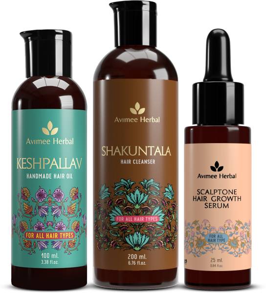 Avimee Herbal Hair Growth Kit | Keshpallav Oil (100mL)+Shakuntala Shampoo (200mL)+Scalptone Serum (25mL)