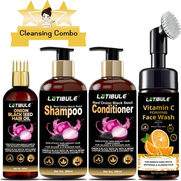 Latibule Lati Hair Care and Face Care kit (Hair Oil + Shampoo + Hair Conditioner + Vitamin Foaming C Face Wash) - (4 Items in the set)