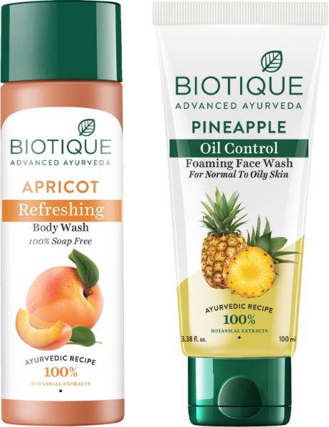 BIOTIQUE Face & Body Care Combo Pineapple Oil Control Foaming Face Wash & Apricot Refreshing Body Wash