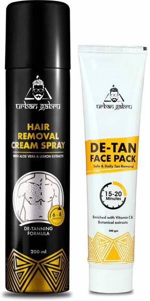 urbangabru Hair Removal Cream Spray (200 ML) + De-Tan Face Pack (100 Gram) - Body & Face Care Combo Kit