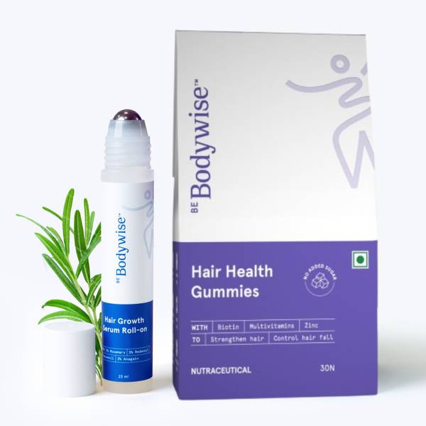 Be Bodywise Hair Growth Pack | Biotin Hair Gummies (30N) & Rosemary Hair Growth Serum Roll On (25ml)