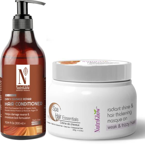 NutriGlow Combo f Hair Care - Hair Spa Creme (500gm) & Hair Conditioner (300ml) For Soft & Bouncy Hair|Frizzy Hair|Hair Nourisment|Moisture Lock