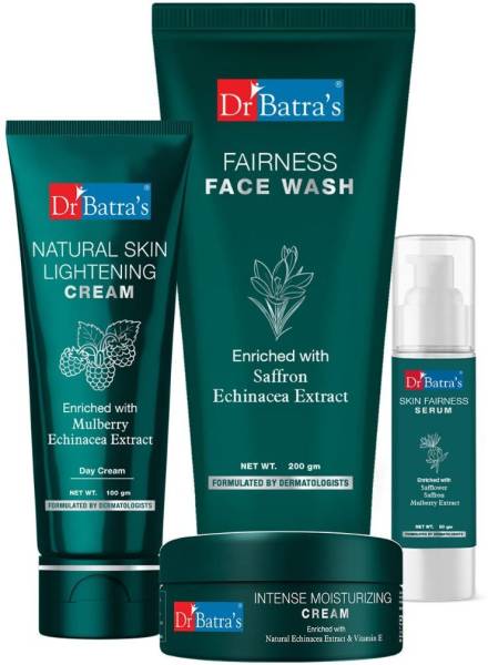 Dr Batra's Skin Fairness Serum - 50 G, Fairness Face Wash 200 gm, Natural Skin Lightening Cream - 100 gm and Intense Moisturizing Cream -100 G (Pack o...