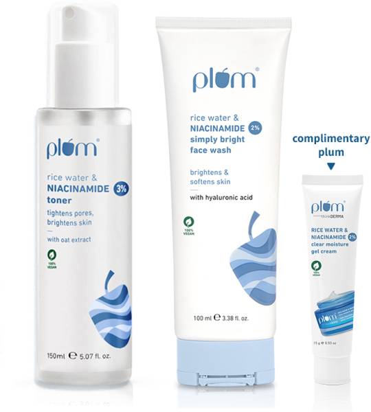 Plum Brightening Regime Set, with FREE 2% Niacinamide & Rice Water Gel Cream 15 g