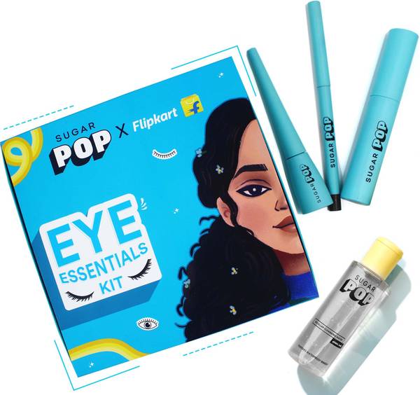SUGAR POP Eye Essentials Kit  Black Kajal, Eyeliner, Mascara & Micellar Cleansing Water
