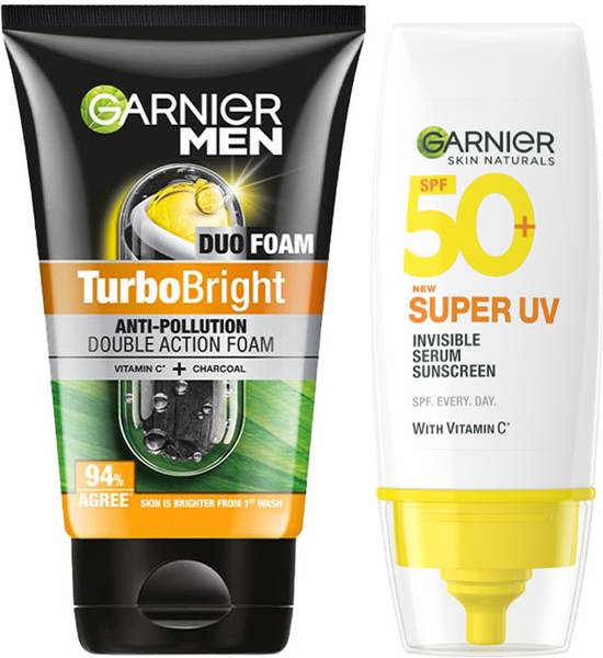 GARNIER John's Skincare Essentials | TurboBright Facewash 150g + Super UV Sunscreen 30ml Face Wash