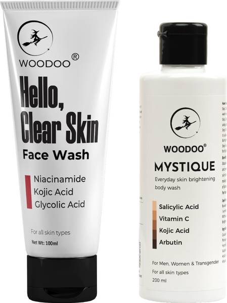 woodoo Full Body Sparkling Pots| Diwali Combo of Hello Clear Skin Facewash and Mystique Body Wash