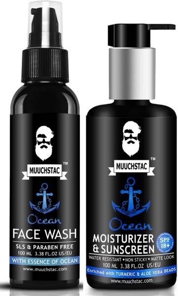 MUUCHSTAC Ocean Daily Care Combo For Men - Face Wash (100 ml) with Moisturizer & Sunscreen (100 ml)