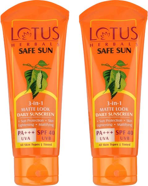 LOTUS HERBALS Sunscreen - SPF 50 PA+++ Safe Sun 3 In 1 Tinted Daily Matte Look Sunscreen|SPF 40 |PA+++ |100g