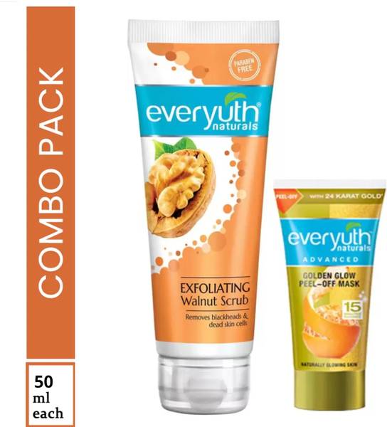 Everyuth Naturals Exfoliating Walnut Scrub (50g) With Golden Glow Peel-Off Mask (50g)