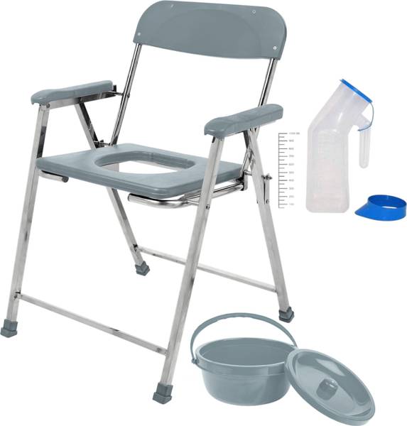 NEOSAFE Stainless Steel Foldable Shower Chair With Anti Slip Rubber Bush Commode Chair