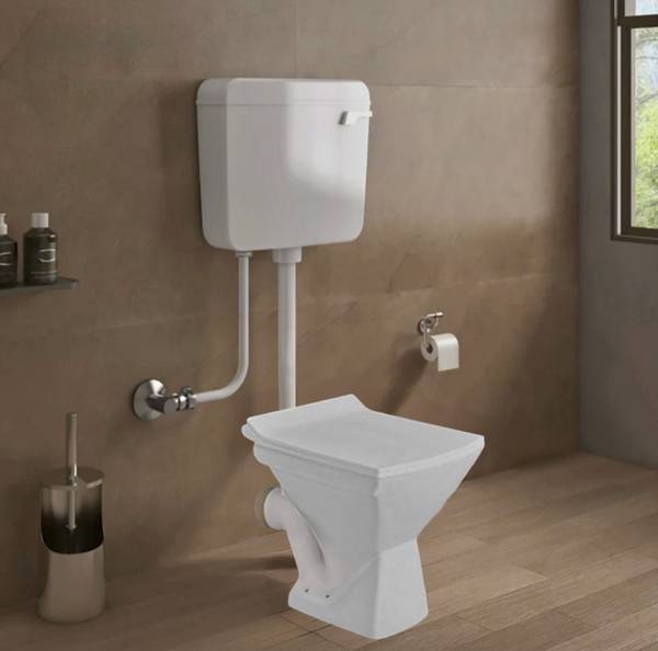 clayplus EWC SQUARE P-TRAP Ceramic Floor Mounted Western P-Trap Toilet Commode With Flush Tank Western Commode