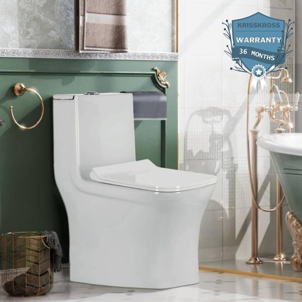 KRISS KROSS Square Platinum 9" Platinum Ceramic Western Toilet/Water Closet/Commode With Soft Close seat cover Western Commode