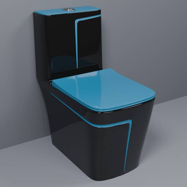 clayplus Ceramic Shining Black commode with Blue Finishing Line and Round Flush Button Western Commode