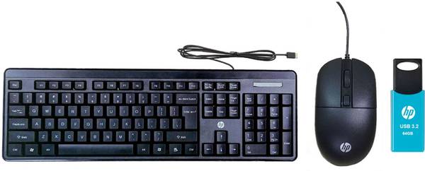 HP KM150 USB Combo Keyboard & Mouse + 64GB 712W USB3.2 Pen Drive Combo Set