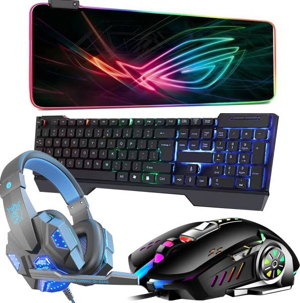 ENTWINO 4 in 1 Gaming Keyboard Mouse Combo With Gaming Headphone MIC + RGB Mousepad Combo Set