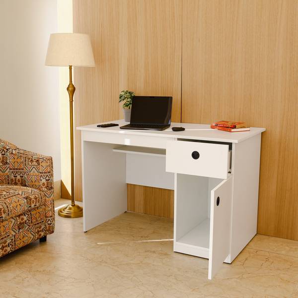 lussomobily lussomobily Wooden Study Table Computer Desk with Drawer and Cabinet Engineered Wood Computer Desk