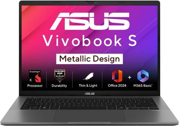 ASUS Vivobook S14 (2025) with Office 2024 + M365 Basic*, Metallic Design, Copilot+ PC Qualcomm Snapdragon X - (16 GB/512 GB SSD/Windows 11 Home) S3407...