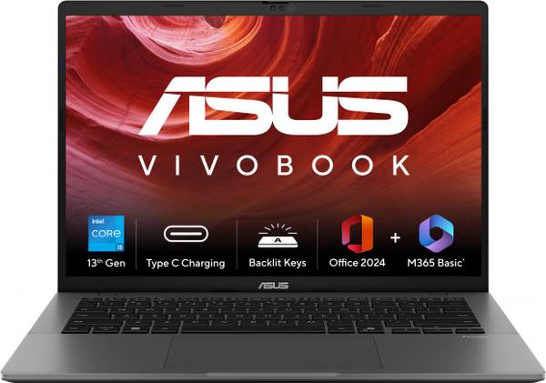 ASUS Vivobook S14 (2025) with Office 2024 + M365 Basic* Intel Core i5 13th Gen 13420H - (16 GB/512 GB SSD/Windows 11 Home) S3407VA-LY037WS Thin and Li...
