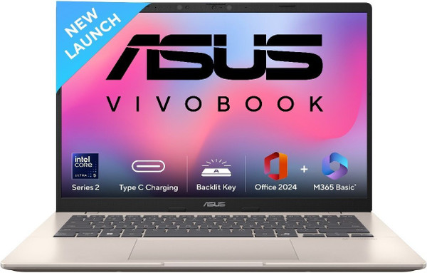 ASUS Vivobook 14 (2025) with Office 2024 + M365 Basic*, Backlit Keyboard, Intel Core Ultra 5 225H - (16 GB/1 TB SSD/Windows 11 Home) X1407CA-LY1581WS Thin and Light Laptop