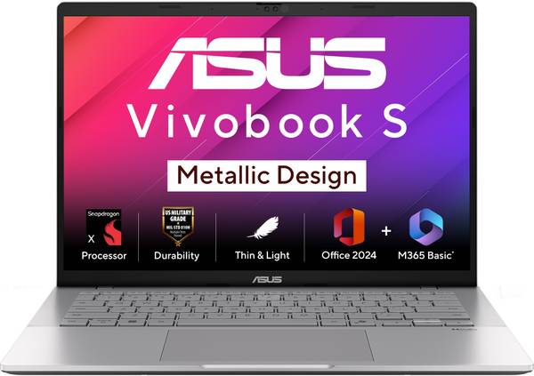 ASUS Vivobook S14 (2025) with Office 2024 + M365 Basic*, Metallic Design, Copilot+ PC Qualcomm Snapdragon X - (16 GB/512 GB SSD/Windows 11 Home) S3407...