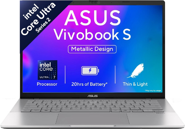 ASUS Vivobook S14 (2025) with Backlit Keyboard, Metallic Design*, Intel Core Ultra 7 255H - (16 GB/512 GB SSD/Windows 11 Home) S3407CA-LY084WS Thin and Light Laptop