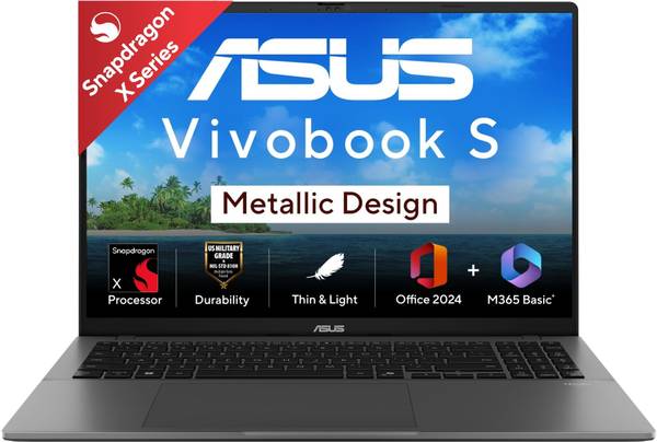 ASUS ASUS Vivobook S16 (2025) with Office 2024 + M365 Basic*, Metal Body*, Qualcomm Snapdragon X - (16 GB/512 GB SSD/Windows 11 Home) S3607QA-SH074WS ...