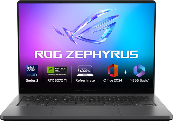 ASUS ROG Zephyrus G14 (2025) with Office 2024 + M365 Basic* AMD Ryzen AI 9 12 Core HX 370 - (32 GB/2 TB SSD/Windows 11 Home/12 GB Graphics/NVIDIA GeForce RTX 5070 Ti/120 Hz/120 W) GA403WR-QS123WS Gaming Laptop
