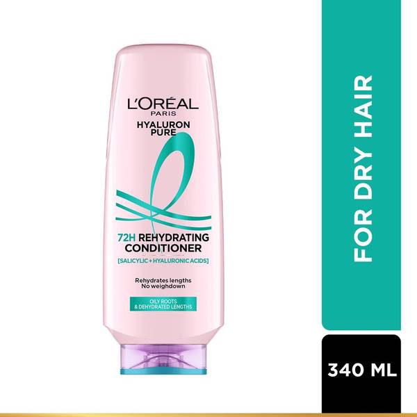 L'Oral Paris Hyaluron Pure 72H Rehydrating Conditioner for Smooth, Hydrated Tangle-Free Hair