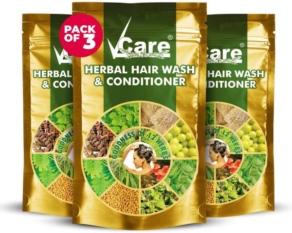 Vcare Shikakai Herbal Hair Wash Powder Conditioner|10+ Natural Ingredients (Pack of 3)