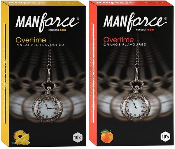 MANFORCE Overtime Orange & Pineapple (Ribbed, Contour, Dotted) Condoms - 10s (Pack of 2) Condom