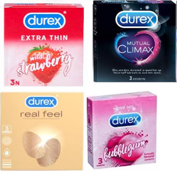 DUREX Strawberry 3s + Climax 3s + Real Feel 3s + Bubblegum 3s Condom