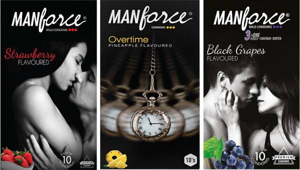 MANFORCE 3in1 (Ribbed,Dotted,Contoured) Overtime Pineapple, 3in1 Black Grapes & 3in1 Strawberry Flavoured Condoms - 30 Pieces, (Pack of 3) Condom
