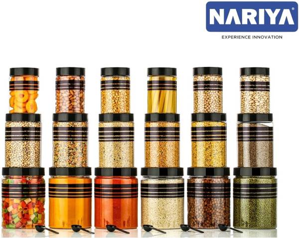 Pack of 18 Plastic Grocery Container - 1200 ml, 650 ml, 350 ml NARIYA Black, Clear