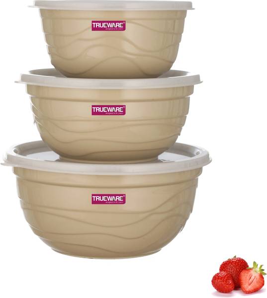 Trueware Stainless Steel, Plastic Serving Bowl Florra Microwave safe 1000,1400,2200 ML Bowl Set