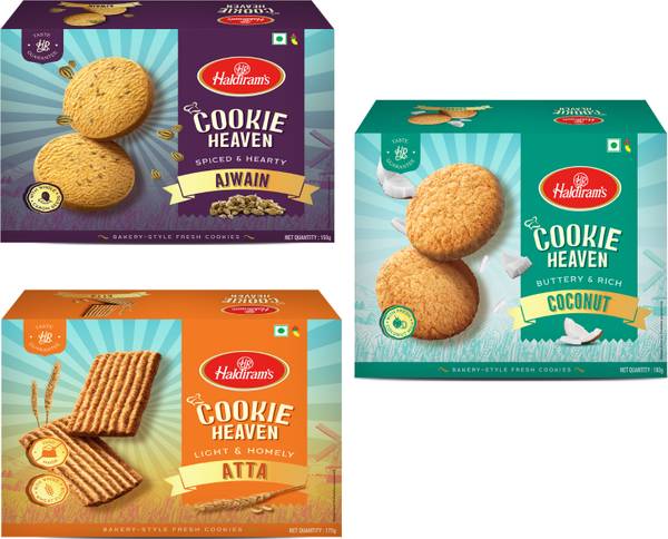 Haldiram's Ajwain Cookies 150gm, Atta Cookies 175 gm, Coconut Cookies 180 gm Cookies