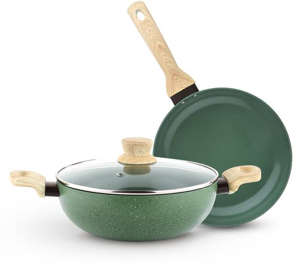 BERGNER Greenfield Non-Stick 3 Pcs Cookware Set with Ceramic Coating | Induction Bottom Non-Stick Coated Cookware Set