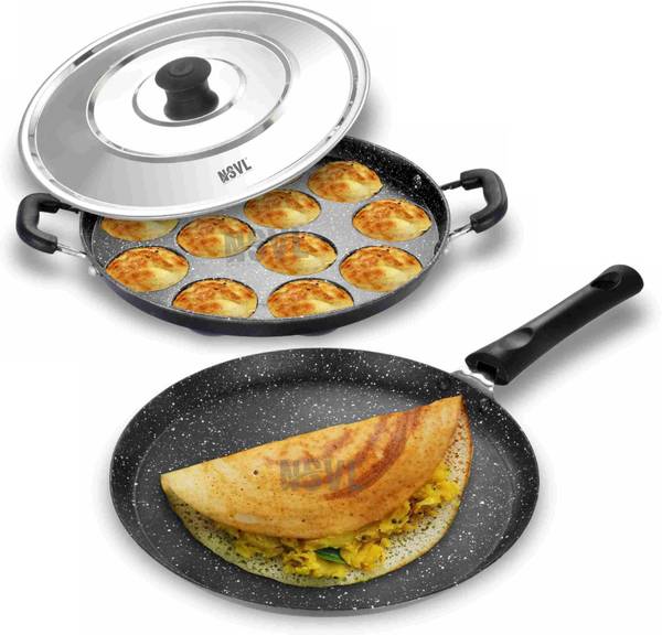 NSVL Non-Stick Dosa Tawa & Appam Maker | Granite Finish | PFOA Free Non-Stick Coated Cookware Set